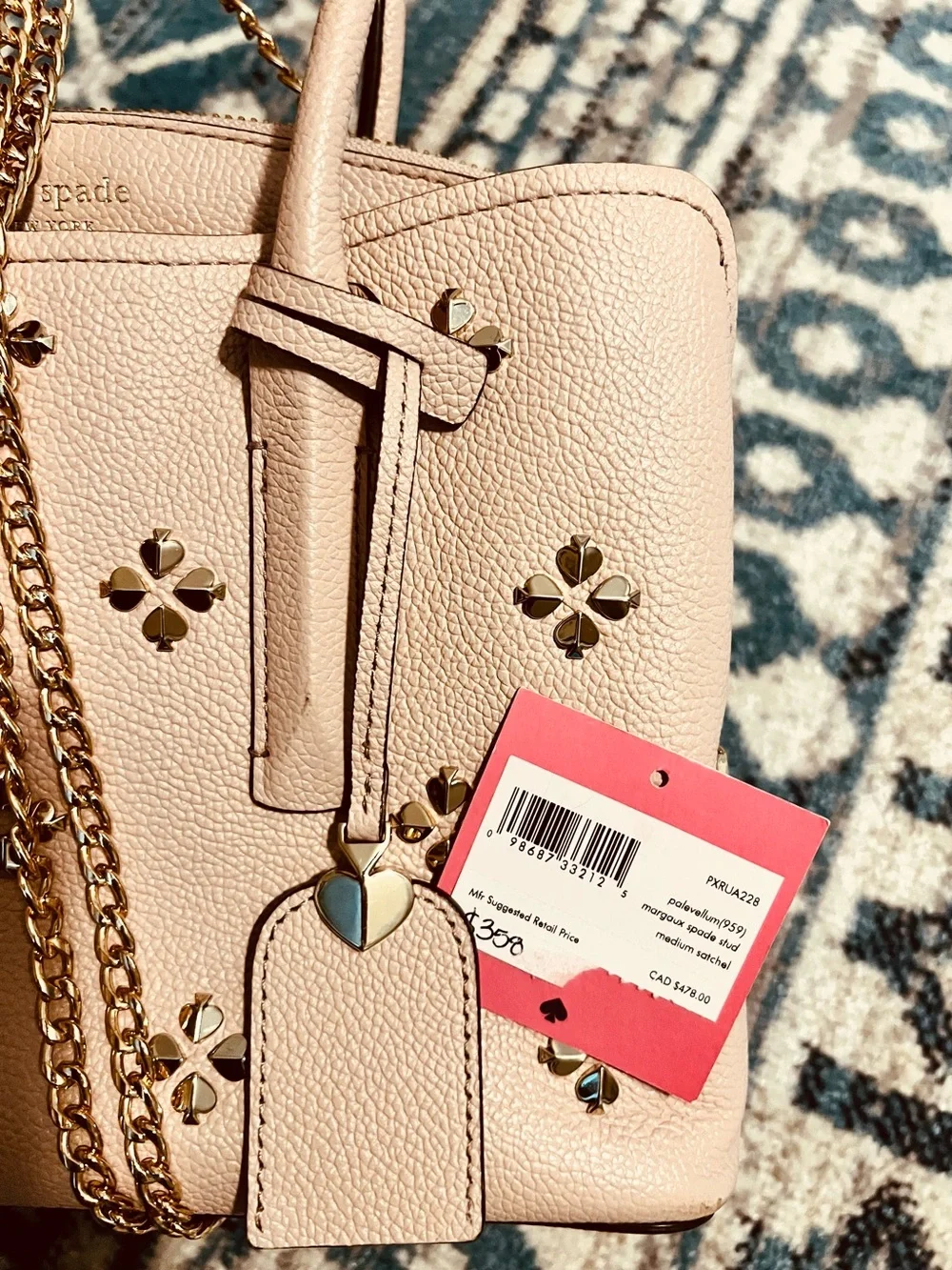 kate spade Blush Pink Margaux Leather Satchel with Gold Chain